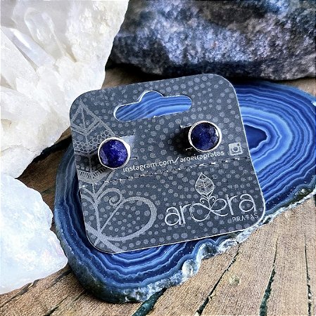 Brinco Pequeno Redondo em Prata 925 e Safira