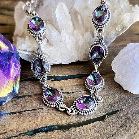 Pulseira Boho Oval em Prata 925 e Topázio Místico