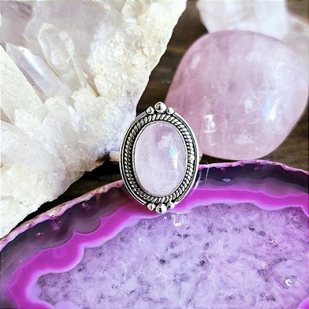 Anel Boho Oval em Prata 925 e Quartzo Rosa