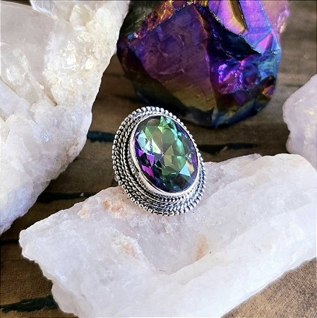 Anel Boho Oval em Prata 925 e Topázio Místico