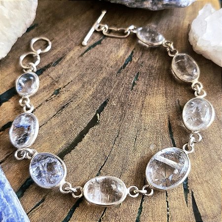 Pulseira em Alpaca e Quartzo com Rutilo Azul