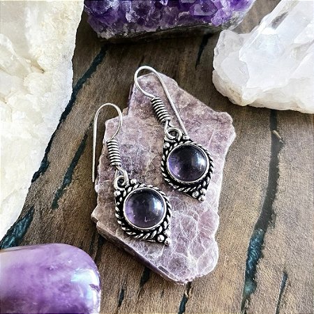 Brinco Boho em Alpaca e Ametista
