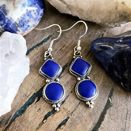 Brinco Boho em Alpaca e Lápis Lazuli (Gancho em Prata 925)