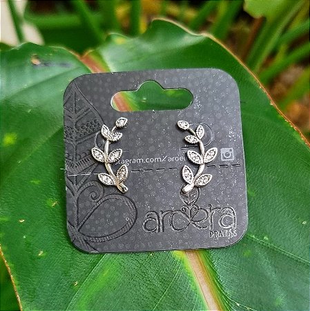Ear Cuff Folhas em Prata 925 e Zircônia