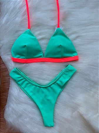 Conjunto asa delta verde água e rosa neon TAM: P