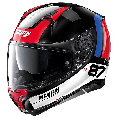 CAPACETE NOLAN N87 PLUS DISTINCTIVE PRETO AZUL E VERMELHO