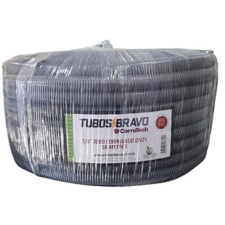 Conduite Corrugado PVC Ecológico Flexível Cinza DN 25 - 3/4 x 50m - TUBOS BRAVO