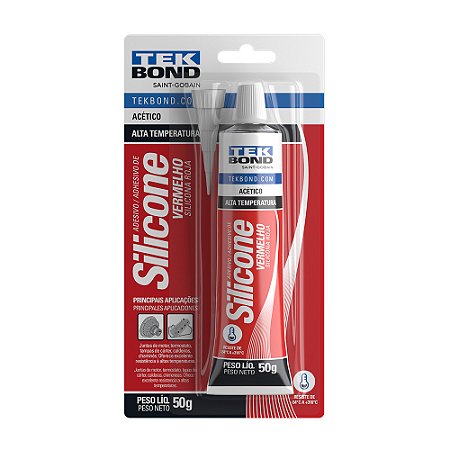 Silicone Acético Alta Temperatura Vermelho 50g (Blister) - TEKBOND