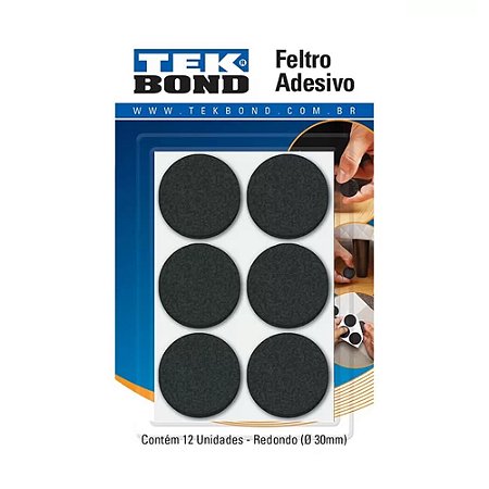 Feltro Redondo Preto 30mm Cartela 12 Unidades - TEKBOND