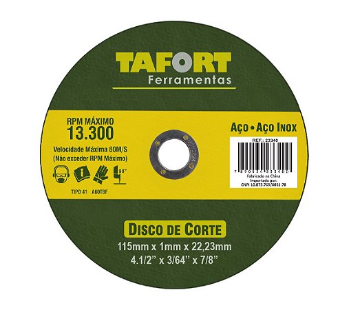 Disco De Corte 4'' Aço/Inox 115X1,0X22mm T41 - TAFORT