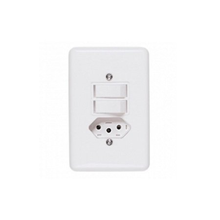 Conjunto Interruptor 2 Teclas Simples + Tomada 10A C/ Placa 4X2 Stylus - ILUMI
