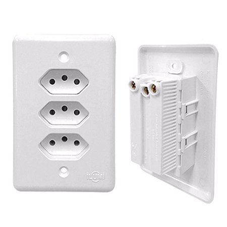 Conjunto 3 Tomadas 10A 250V Monobloco C/ Placa 4X2 Stylus - ILUMI