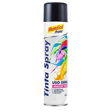 Tinta Spray Uso Geral Preto Brilhante 400ml - MUNDIAL PRIME