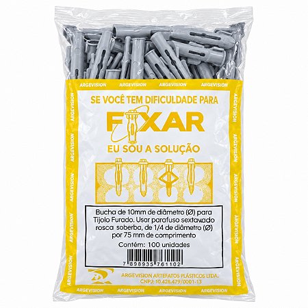 Bucha Cinza N10 Para Tijolo Furado Pct C/ 100 - FIXAR