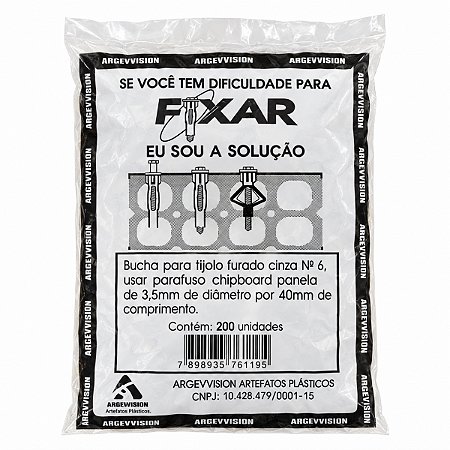 Bucha Cinza N06 Para Tijolo Furado (200Pcs) - FIXAR
