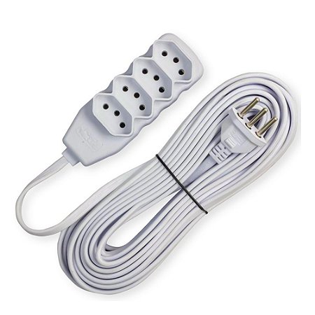 Extensão 4 Tomadas 2P+T 10A 5M Branca Slim - FORCE LINE