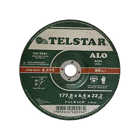 Disco Desbaste Aço 7" 177,8x6,4x22,2mm 3T - TELSTAR