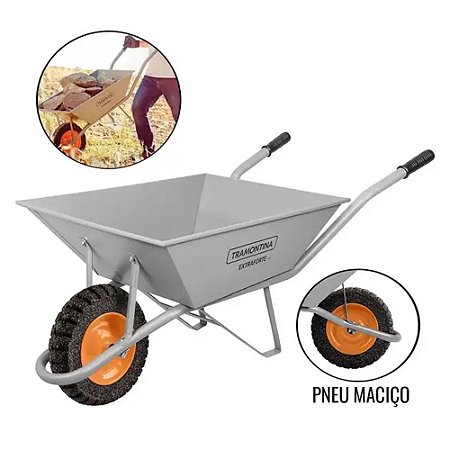 Carriola Cinza Extraforte 65L C/ Pneu Maciço - TRAMONTINA