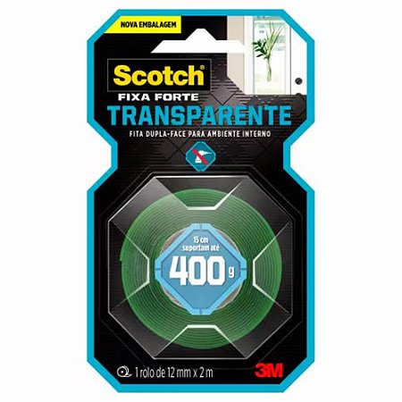 Fita Dupla Face Fixa Forte Transparente Scoth 12mmX2m - 3M
