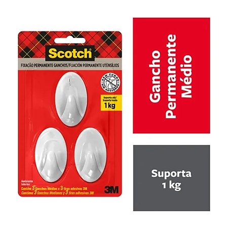 Gancho Adesivo Branco Pequeno Scotch - 3M