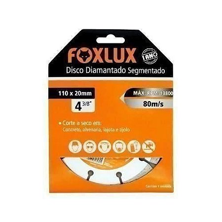 Disco Diamantado Segmentado  4 3/8" (110 X 20mm) - FOXLUX