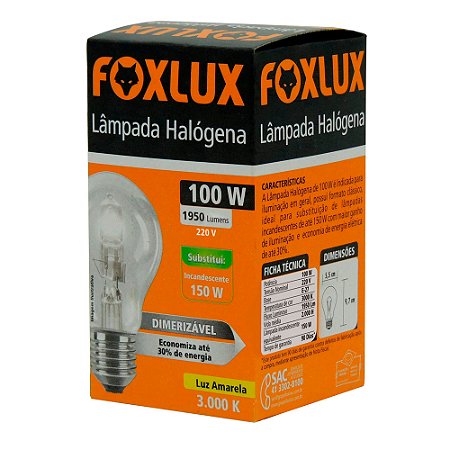 Lâmpada Halógena Clássica 100W 220V - FOXLUX