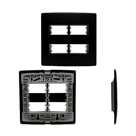 Placa 4X4 4 Módulos Separados C/ Suporte Preta Siena Matte - ALUMBRA