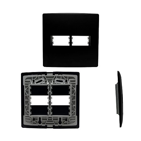 Placa 4X4 2 Módulos Separados C/ Suporte Preta Siena Matte - ALUMBRA