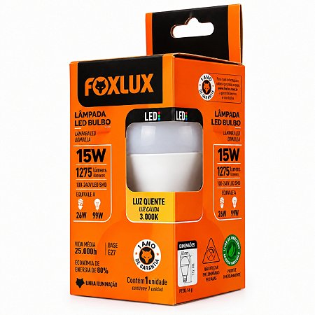 Lâmpada Led Bulbo 15W 3000K BIV - FOXLUX