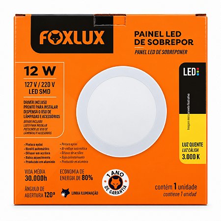 Luminária Led Sobrepor Redonda 12W 3000K BIV - FOXLUX