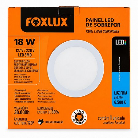Luminária Led Sobrepor Redonda 18W 6500K BIV - FOXLUX