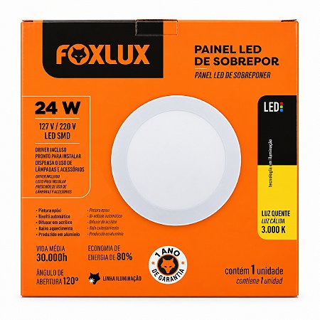 Luminária Led Sobrepor Redonda 24W 3000K BIV - FOXLUX