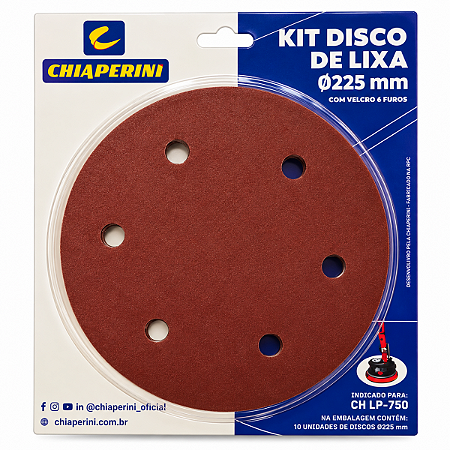 Kit Disco De Lixa 6 furos Gr 150 225mm Pct C/10 - CHIAPERINI