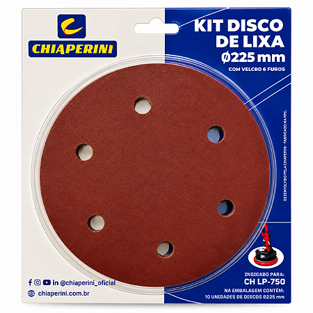 Kit Disco De Lixa 6 furos Gr 100 180mm Pct C/10 - CHIAPERINI