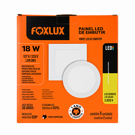 Luminária Led Sobrepor Quadrada 18W 3000K BIV - FOXLUX
