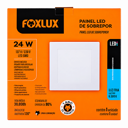 Luminária Led Sobrepor Quadrada 24W 6500K BIV - FOXLUX