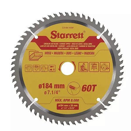 Disco Serra 184 X 20MM 7.1/4" X 25/32" X 60T - STARRET
