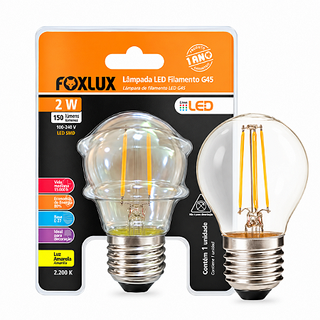 Lâmpada LED Filamento G45 2W 150 Lúmens E27 2200K – FOXLUX
