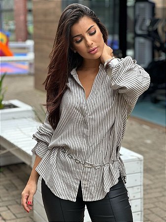 CAMISA LISTRAS CINZA
