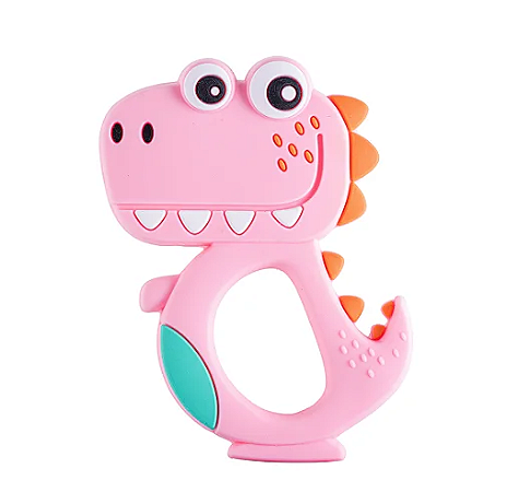 Mordedor Divertido de Silicone Dinossauro Rosa Pimpolho