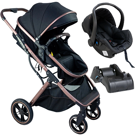 Carrinho de Bebê Travel System Zoe Preto com Bebê Conforto  e base - Galzerano