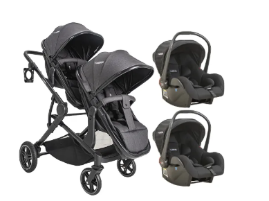 Carrinho para 2 crianças + Bebe Conforto - Pair - Melange Grafite (Kiddo)