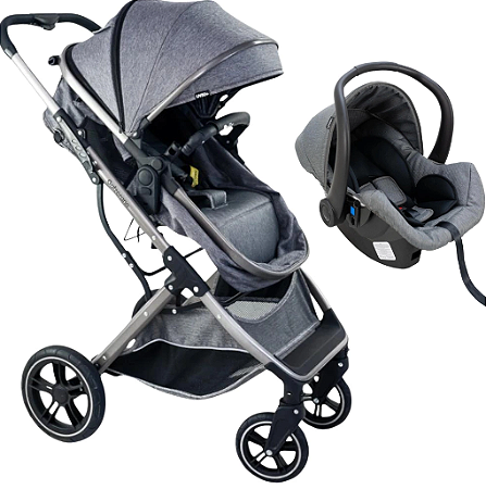 Carrinho de Bebê Travel System Zoe Cinza com Bebê Conforto - Galzerano