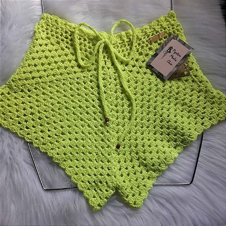 Shorts de Crochê Blogueirinha Verde Neon Tam. M