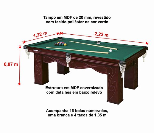 Mesa de Sinuca Residencial Klopf 1042 Luxo - Estilo Esportivo