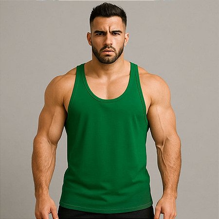 Camiseta Regata Cavada Lisa Em Dry Fit Verde