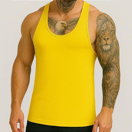 Camiseta Regata Cavada Lisa Em Dry Fit Amarela
