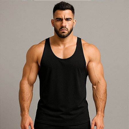 Camiseta Regata Cavada Lisa Em Dry Fit Preta