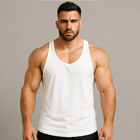 Camiseta Regata Cavada Lisa Em Dry Fit Branca