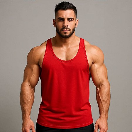 Camiseta Regata Cavada Lisa Em Dry Fit Vermelha